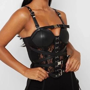 Maniere de voir Lace leather bodysuit